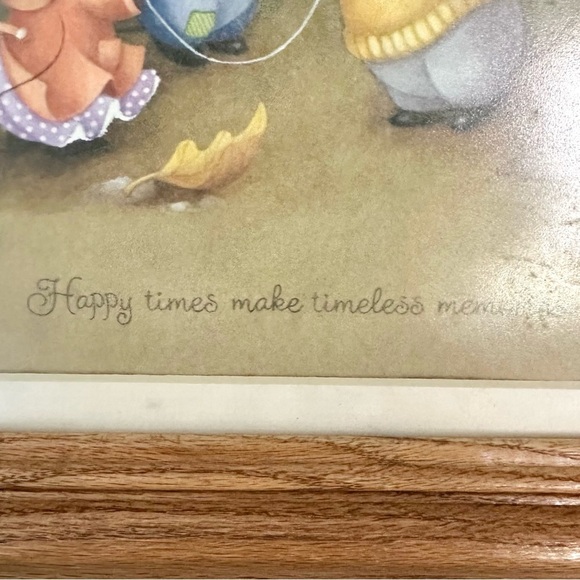 Vtg “Happy Times Make Timeless Memories” Cute Mouse Art Autumn Leaf Wood Framed - Picture 5 of 8